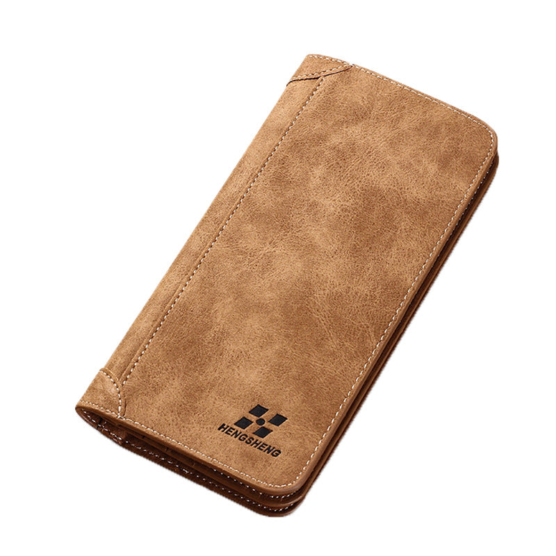 محفظة رجالية طولية (Long Wallet) من ماركة هينجشينج (Hengsheng)، وتتميز بتصميمها الشبابي على النمط الكوري الحديث، ومظهرها الكلاسيكي المطفأ (Frosted Leather) الذي يشبه الجلد المخملي